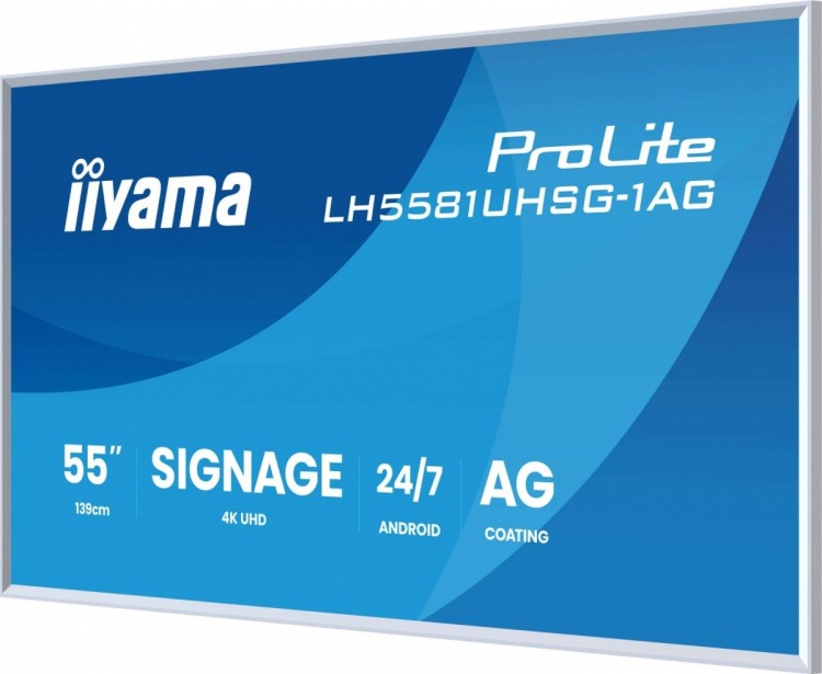 IIYAMA Monitor 55 cali LH5581UHSG-1AG 24/7,VA,ANDROID 14,4K, 2x10W, WiFi,    UCHWYT CIENNY, 2xHDMI, USB-C, RJ45, IR, 2xUSB, WHITE