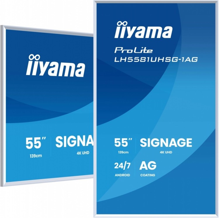 IIYAMA Monitor 55 cali LH5581UHSG-1AG 24/7,VA,ANDROID 14,4K, 2x10W, WiFi,    UCHWYT CIENNY, 2xHDMI, USB-C, RJ45, IR, 2xUSB, WHITE
