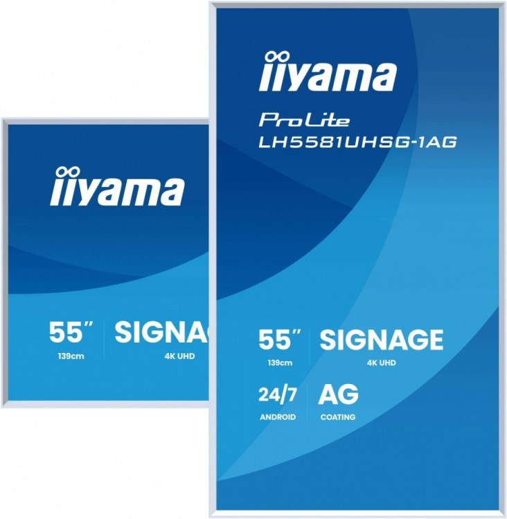 IIYAMA Monitor 55 cali LH5581UHSG-1AG 24/7,VA,ANDROID 14,4K, 2x10W, WiFi,    UCHWYT CIENNY, 2xHDMI, USB-C, RJ45, IR, 2xUSB, WHITE