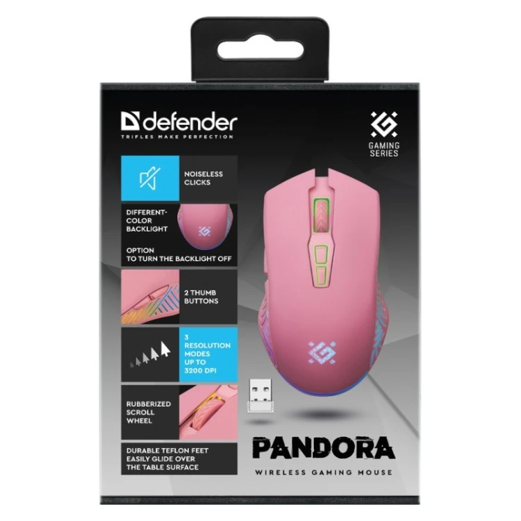 Defender Mysz gamingowa bezprzewodowa PANDORA RF 3200DPI 7P różowa