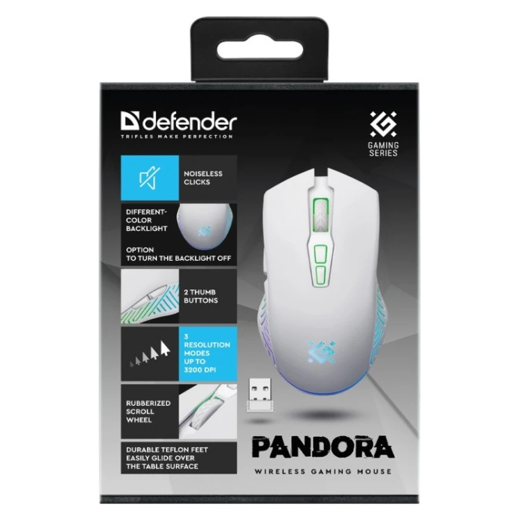 Defender Mysz gamingowa bezprzewodowa PANDORA RF 3200DPI 7P biała