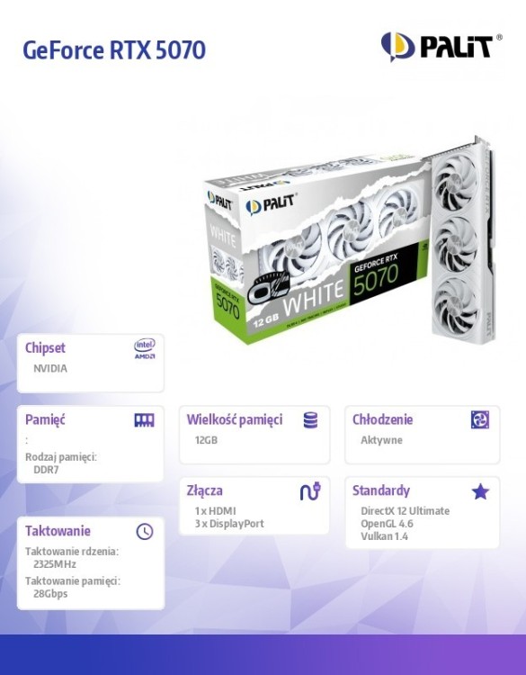 Palit Karta graficzna GeForce RTX 5070 WHITE OC 12GB GDDR7 192bit 3DP/HDMI