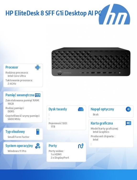 HP Inc. Komputer EliteDesk 8 SFF G1i G1i U7-265 1TB/16GB/W11P      A55S2ET