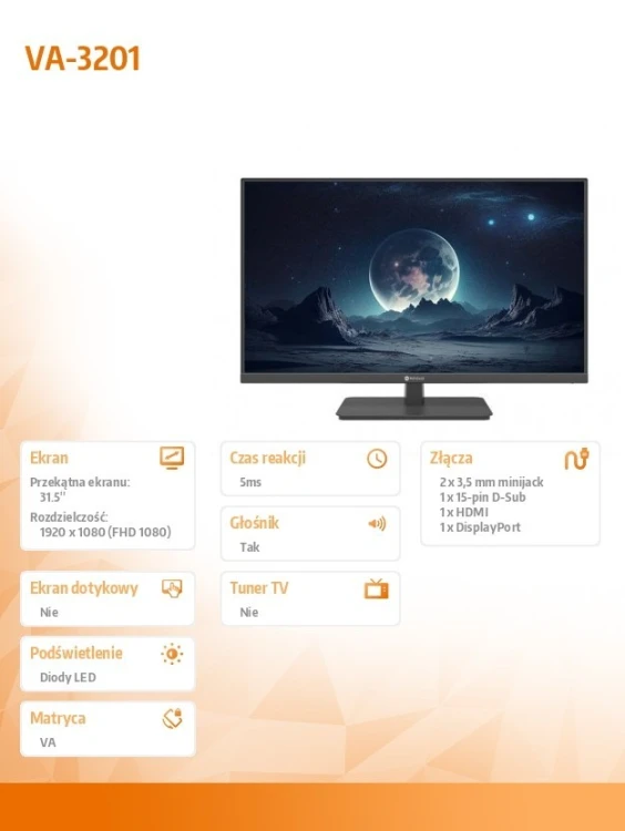 AG NEOVO Monitor 32 cale VA-3201 CZARNY 300cd/m2 1400:1 16/7