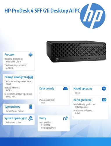 HP Inc. Komputer ProDesk 4 SSF G1i U7-265 1TB/16GB/W11P      9H7U7ET