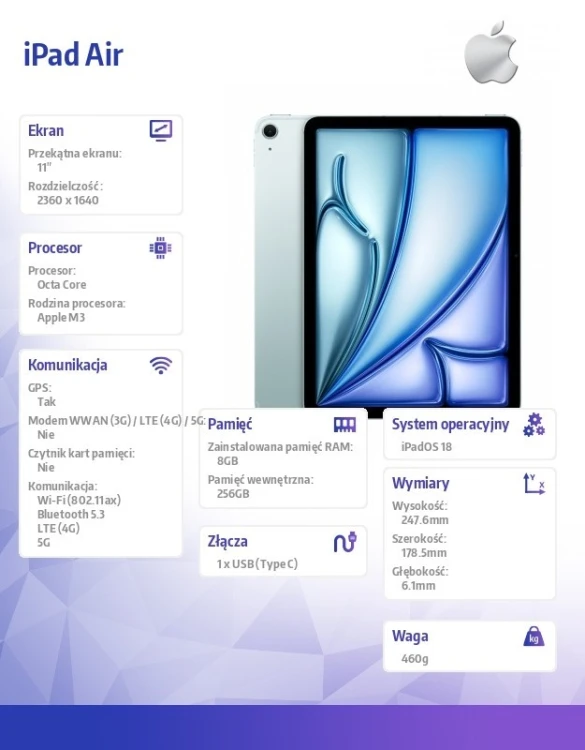 Apple iPad Air 11 cali WiFi + Cellular 256GB Niebieski
