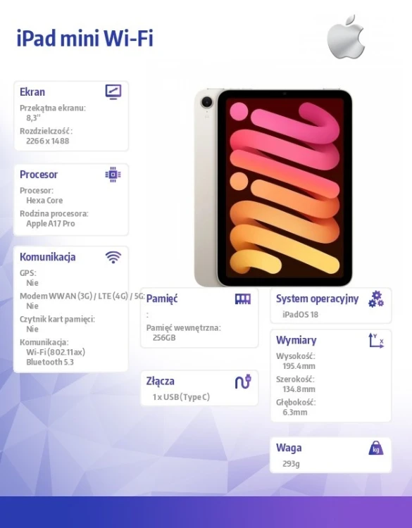 Apple iPad mini Wi-Fi 256GB KsiÄĹźycowa poĹwiata