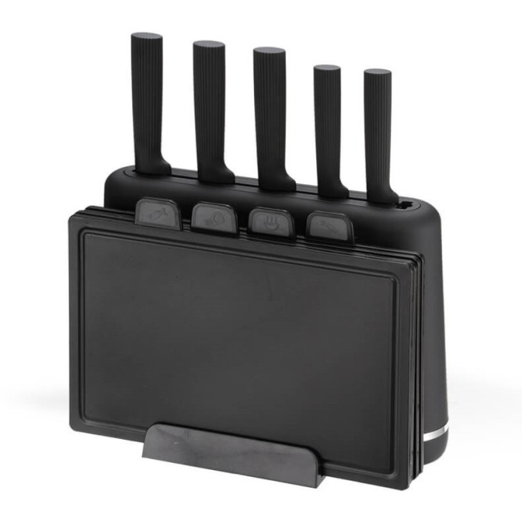 Feel-Maestro Zestaw noży + desek na podstawce MR-1412-BLACK