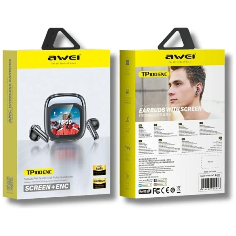 AWEI Słuchawki bluetooth ENC TP100 5.4 TWS LCD czarne