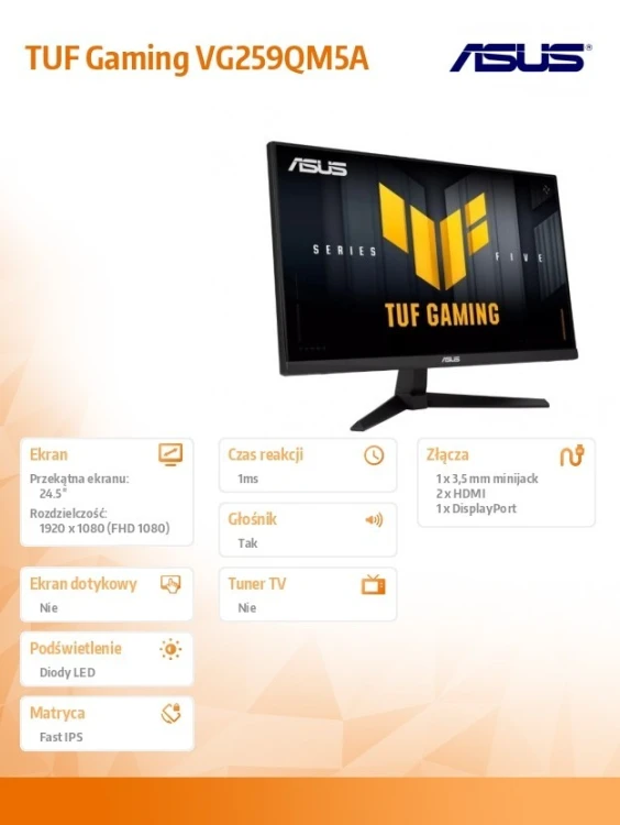 Asus Monitor 25 cali TUF Gaming VG259QM5A IPS 240Hz 2HDMI DP 0,3MS