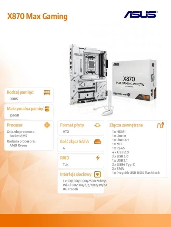 Asus Płyta główna X870 MAX GAMING WiFi7 W AM5 4DDR5 HDMI/USB-C