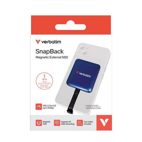 Verbatim Dysk zewnętrzny SnapBack Magnetic SSD Blue MagSave 1TB Apple ProRes 4K 60kl/s