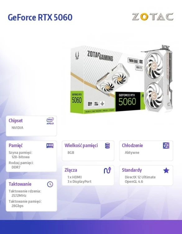 ZOTAC Karta graficzna GeForce RTX 5060 8GB TWIN EDGE OC GDDR7 128bit 3DP/HDMI