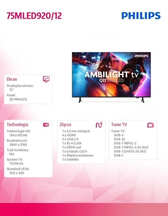 Philips Telewizor QD MiniLED 75 cali 75MLED920/12