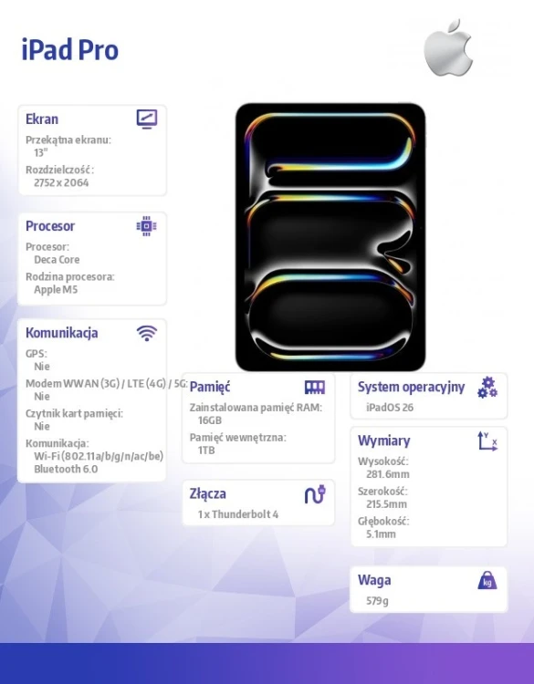 Apple iPad Pro 13-calowy Wi-Fi 1 TB ze szkłem o nanoteksturze - Srebrny