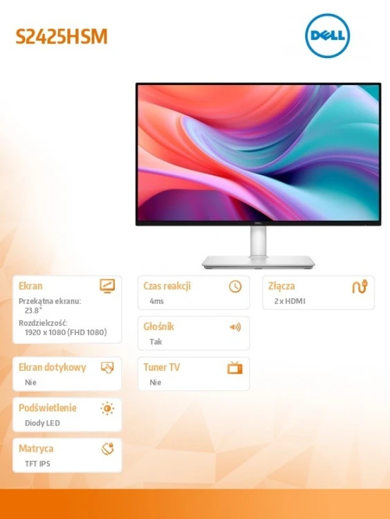 Dell Monitor S2425HSM 23.8 cala LED IPS/1920x1080/2X HDMI/3Y
