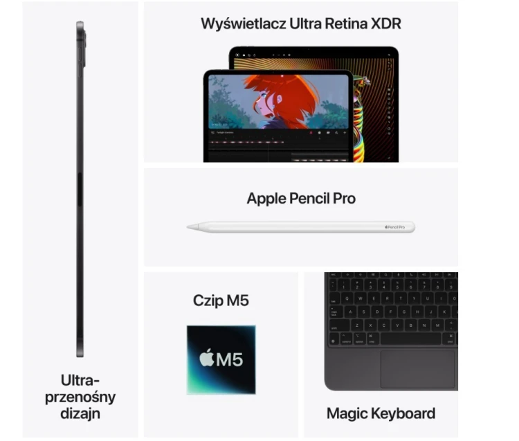 Apple iPad Pro 13-calowy Wi-Fi 1 TB ze standardowym szkłem - Gwiezdna czerń