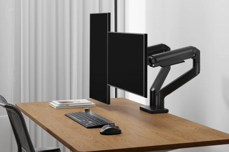 Digitus Uchwyt biurkowy podwójny z zaciskiem i sprężyną mechaniczną 2x LCD max. 45" 2x 20kg, VESA: 75x75, 100x100
