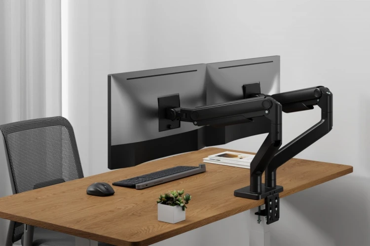 Digitus Uchwyt biurkowy podwójny z zaciskiem i sprężyną mechaniczną 2x LCD max. 45" 2x 20kg, VESA: 75x75, 100x100