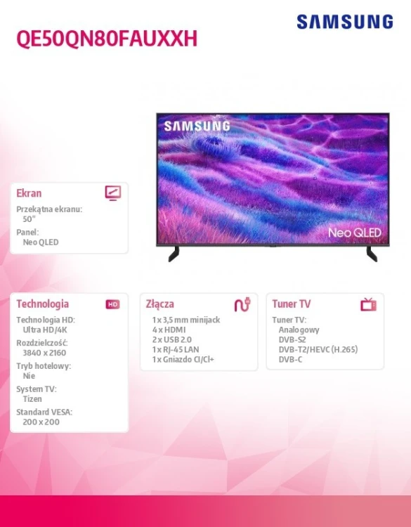 Samsung Telewizor Neo QLED 4K 50 cali QE50QN80FAUXXH