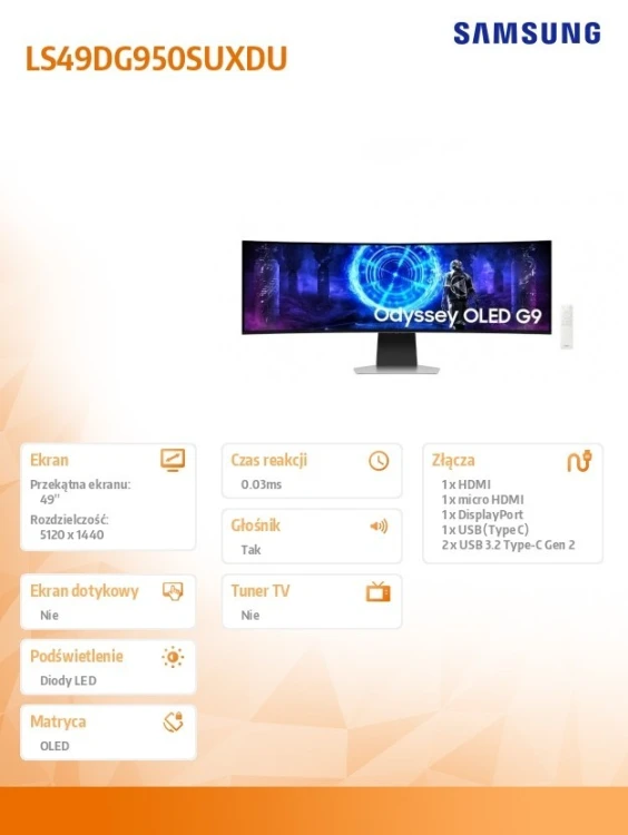 Samsung Monitor gamingowy Odyssey 49 cali LS49DG950SUXDU