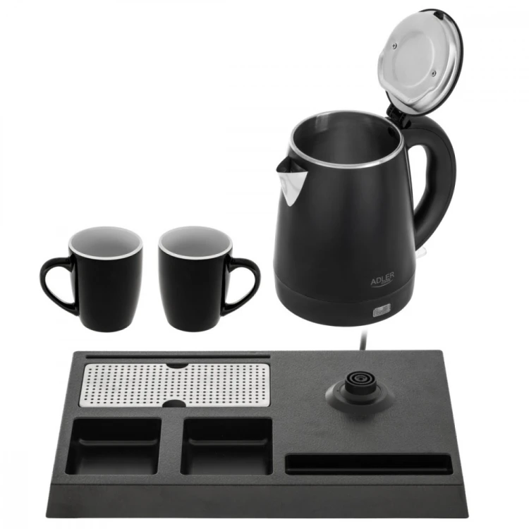 Adler Czajnik hotelowy AD 1387 z tacką z 2 kubkami 1l, inox