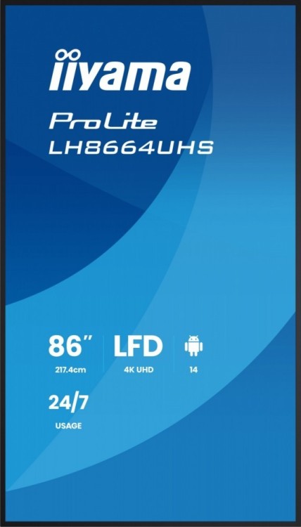 IIYAMA Monitor 86 cali LH8664UHS-B3AG 24/7,IPS,ANDROID 14,4K,2xHDMI,RJ45,    2xUSB,WiF,iUSB-C(DP-Alt),2x16W, iiSignage? (CMS), iiControl (DMS),iiShare