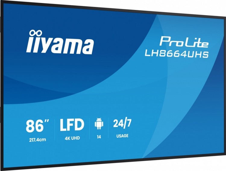 IIYAMA Monitor 86 cali LH8664UHS-B3AG 24/7,IPS,ANDROID 14,4K,2xHDMI,RJ45,    2xUSB,WiF,iUSB-C(DP-Alt),2x16W, iiSignage? (CMS), iiControl (DMS),iiShare
