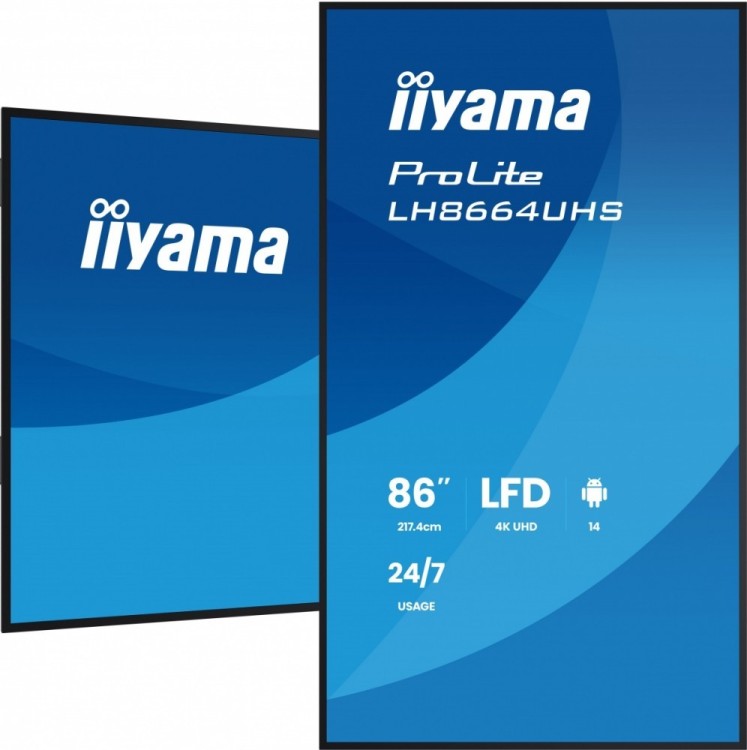 IIYAMA Monitor 86 cali LH8664UHS-B3AG 24/7,IPS,ANDROID 14,4K,2xHDMI,RJ45,    2xUSB,WiF,iUSB-C(DP-Alt),2x16W, iiSignage? (CMS), iiControl (DMS),iiShare