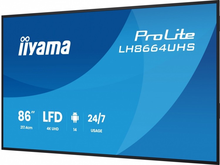 IIYAMA Monitor 86 cali LH8664UHS-B3AG 24/7,IPS,ANDROID 14,4K,2xHDMI,RJ45,    2xUSB,WiF,iUSB-C(DP-Alt),2x16W, iiSignage? (CMS), iiControl (DMS),iiShare