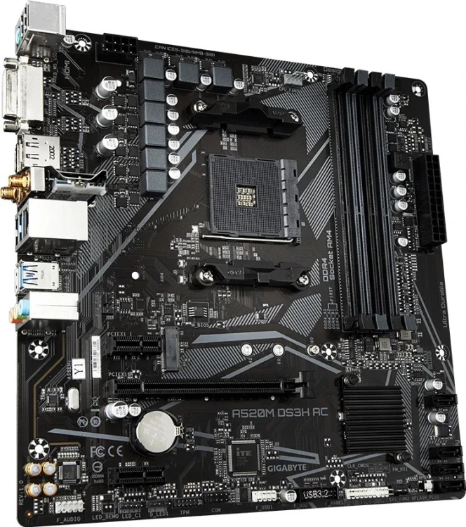 Gigabyte Płyta główna A520M DS3H AC AM4 4DDR4 /HDMI/DVI/DP M.2 mATX