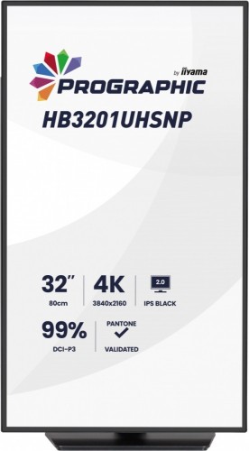 IIYAMA Monitor 31.5 cala ProGraphic HB3201UHSNP-B1 4K,IPS BLACK 2.0,450cd,VESA USB-c dock(PD:96W),HDMI,DP,DAISY/CHAIN,4xUSB,RJ45,3000:1,sRGB:100%,DCI-