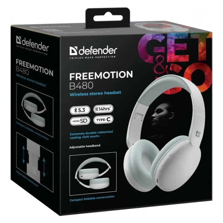 Defender Słuchawki bezprzewodowe nauszne FREEMOTION B480 Białe