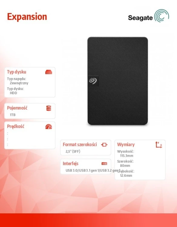 Seagate Dysk zewnętrzny Expansion 1TB 2,5 STKM1000400 czarny