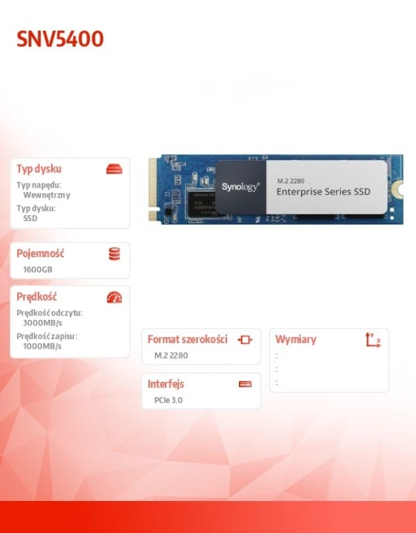 Synology Dysk SDD M2 NVMe PCIe 3.0 x4 1600GB SNV5420-1600G