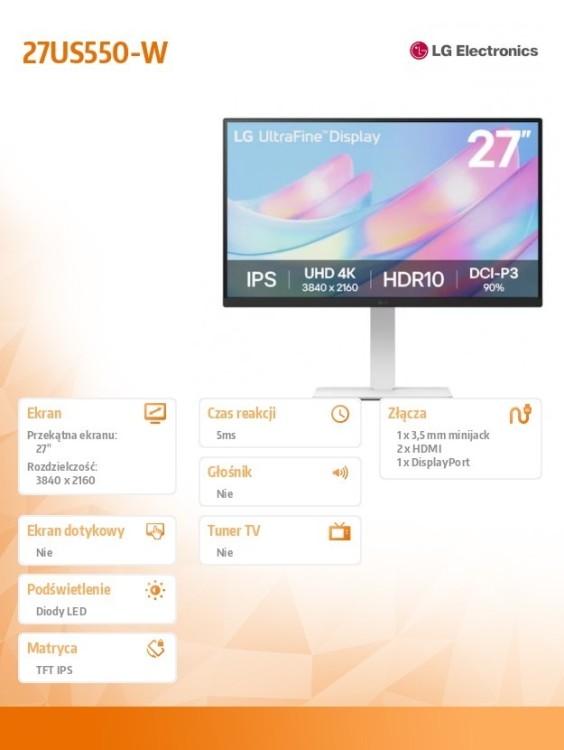 LG Electronics Monitor 27 cali 27US550-W