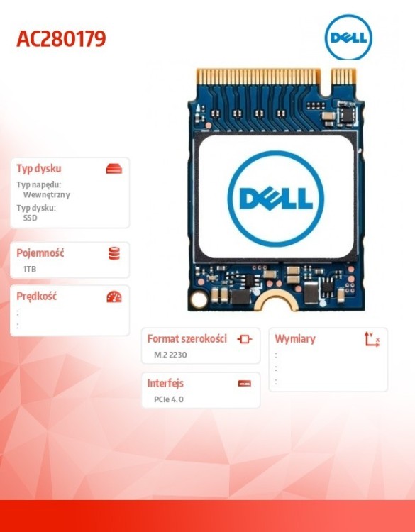 Dell Dysk SSD M.2 PCIe NVME Gen 4x4 Class35 2230 1TB