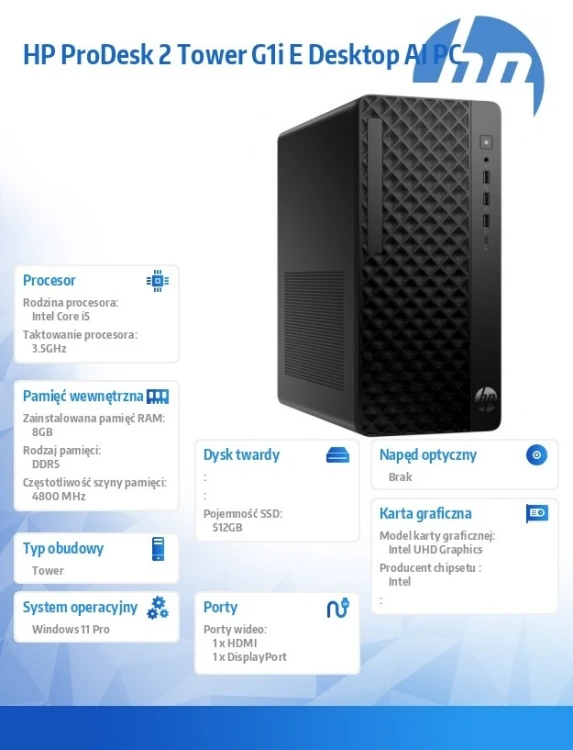 HP Inc. Komputer ProDesk 2 Tower G1i E i5-14400 512GB/8GB/W11P       B6ZD0ET