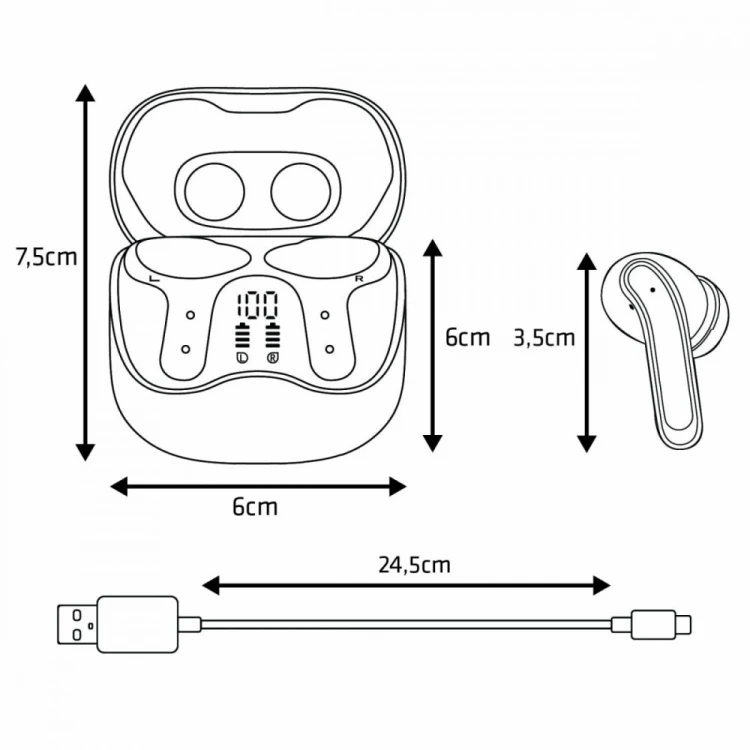 Audiocore Słuchawki bezprzewodowe AC591 PRO ANC , ENC, 6 mikrofonów, etui ładujące