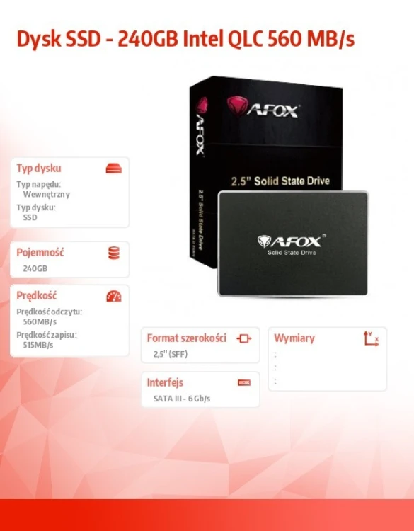 AFOX Dysk SSD - 240GB Intel QLC 520 MB/s