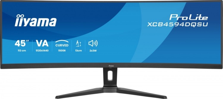 IIYAMA Monitor ProLite 44.5 cala XCB4594DQSU-B1 ,VA,DQHD,2xDP,2xHDMI,1500R,32:9,      450 cd/m2,  3000:1, USB HUB x4 (2x Type-A, 2x Type-C), 2 x 3W