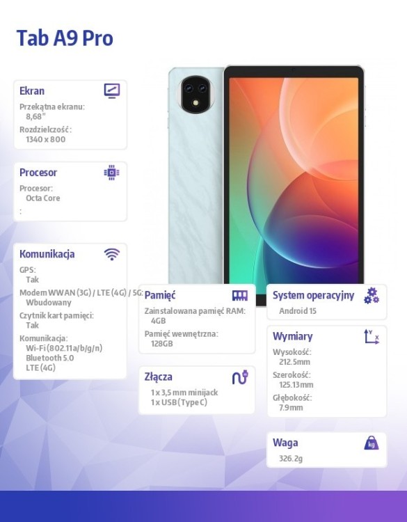 ULEFONE Tablet Tab A9 Pro 4G 8" 4/128GB Niebieski