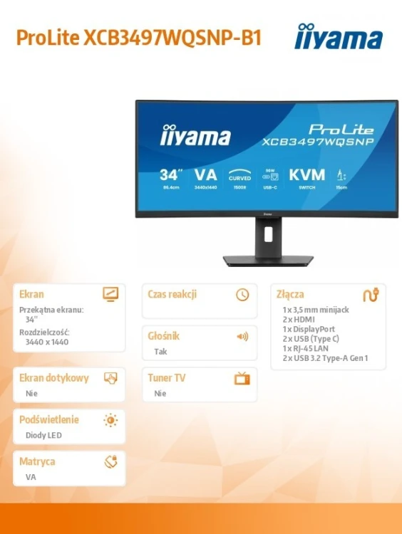 IIYAMA Monitor 34 cale XCB3497WQSNP-B1 + Norton Small Business card 250G PL