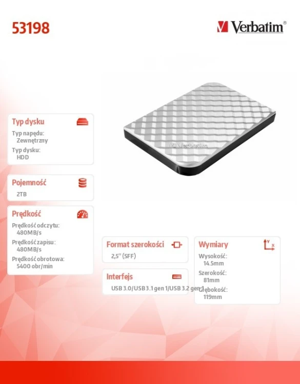 Verbatim Dysk Store n GO 2TB USB 3.0 53198