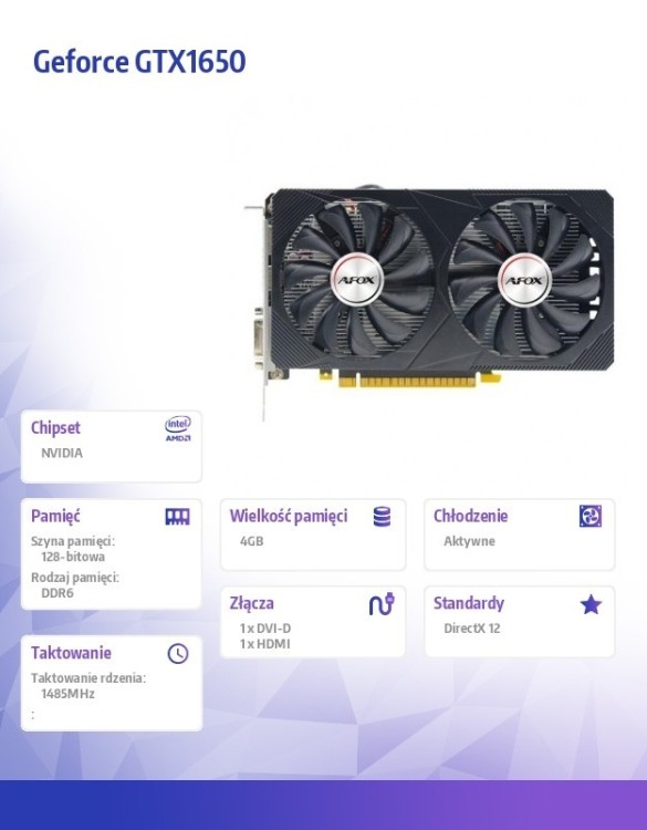 AFOX Karta graficzna - Geforce GTX1650 4GB GDDR6 128Bit DVI HDMI ATX Fan V6