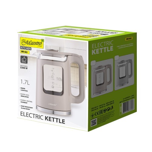 Feel-Maestro Czajnik elektryczny szklany 1,7l  2200W  MR-065-BEIGE