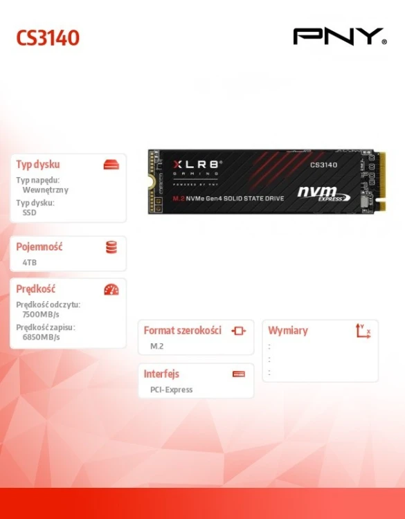 PNY Dysk SSD 4TB M.2 2280 CS3140 M280CS3140-4TB-RB
