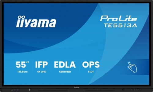 IIYAMA Monitor interaktywny 55 cali TE5513A-B2AG INFRARED,40pkt,IPS,4K,7H,500cd/m2,      WiFi,USB, ANDROID 14, Google EDLA,2x20W, UCHWYT ŚCIENNY