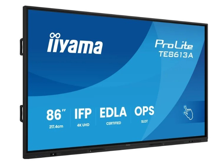 IIYAMA Monitor interaktywny 86 cali TE8613A-B2AG INFRARED,40pkt,IPS,4K,7H,500cd/m2,      WiFi,USB, ANDROID 14, Google EDLA,2x20W, UCHWYT ŚCIENNY