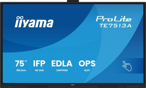 IIYAMA Monitor interaktywny 75 cali TE7513A-B2AG INFRARED,40pkt,IPS,4K,7H,500cd/m2,      WiFi,USB, ANDROID 14, Google EDLA,2x20W, UCHWYT ŚCIENNY